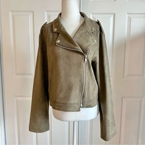 Sadie & Sage Taupe Faux Suede Asymmetrical Zip Moto Jacket